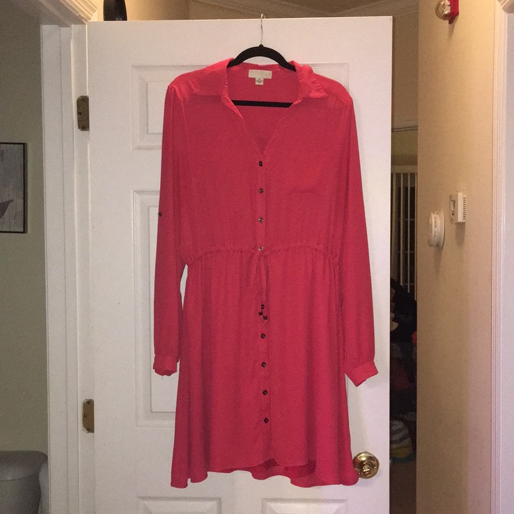 Long sleeve drawstring chiffon dress